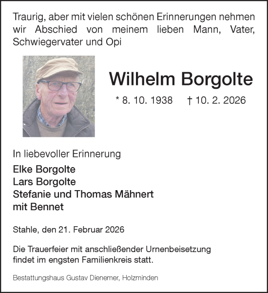 Traueranzeige von Wilhelm Borgolte von Neue Westfälische und Westfalen-Blatt