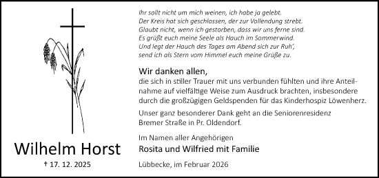 Traueranzeige von Wilhelm Horst von Neue Westfälische und Westfalen-Blatt
