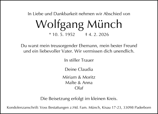 Traueranzeige von Wolfgang Münch von Neue Westfälische und Westfalen-Blatt