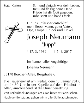 Traueranzeige von Joseph Neumann von Westfalen-Blatt