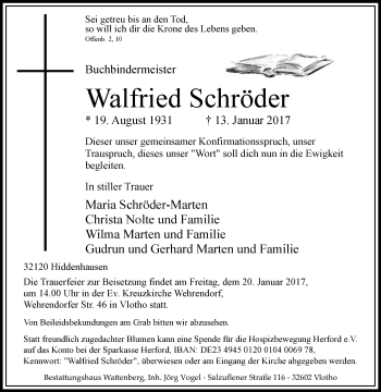 Traueranzeige von Walfried Schröder von Westfalen-Blatt