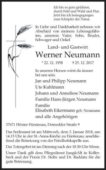Traueranzeige von Werner Neumann von Westfalen-Blatt