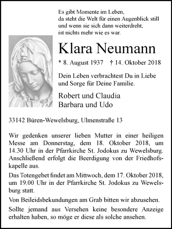 Traueranzeige von Klara Neumann von Westfalen-Blatt