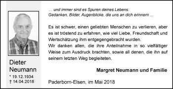 Traueranzeige von Dieter Neumann von Westfalen-Blatt