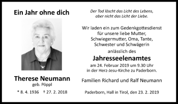 Traueranzeige von Therese Neumann von Westfalen-Blatt