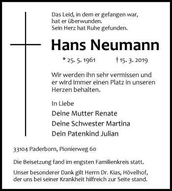Traueranzeige von Hans Neumann von Westfalen-Blatt