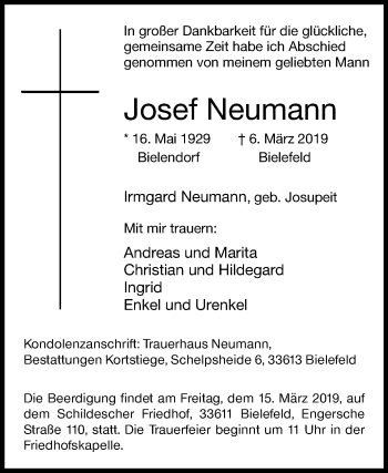 Traueranzeige von Josef Neumann von Westfalen-Blatt
