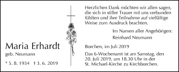 Traueranzeige von Maria Erhardt von Westfalen-Blatt