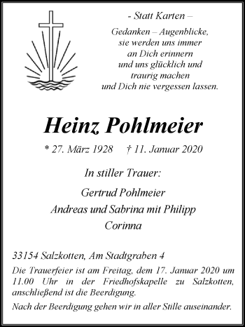 Traueranzeige von Heinz Pohlmeier von Westfalen-Blatt