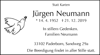 Traueranzeige von Jürgen Neumann von Westfalen-Blatt