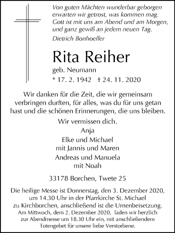Traueranzeige von Rita Reiher von Westfalen-Blatt