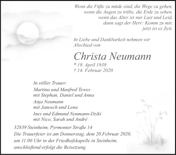Traueranzeige von Christa Neumann von Westfalen-Blatt