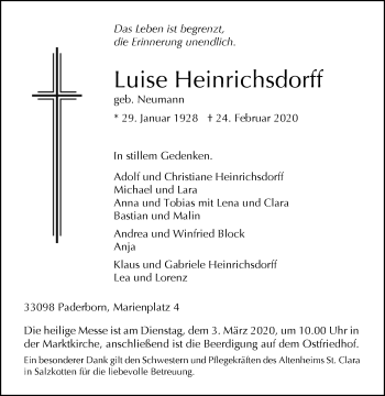 Traueranzeige von Luise Heinrichsdorff von Westfalen-Blatt