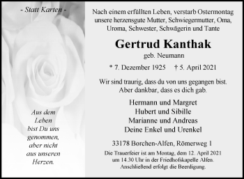 Traueranzeige von Gertrud Kanthak von Westfalen-Blatt