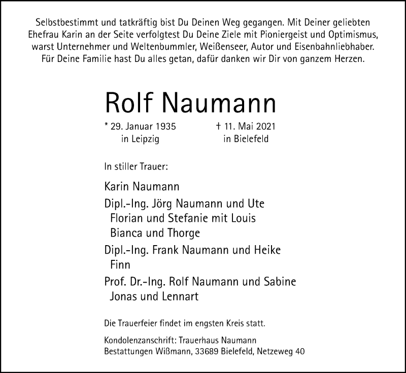  Traueranzeige für Rolf Naumann vom 15.05.2021 aus Westfalen-Blatt