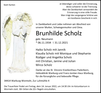 Traueranzeige von Brunhilde Scholz von Westfalen-Blatt