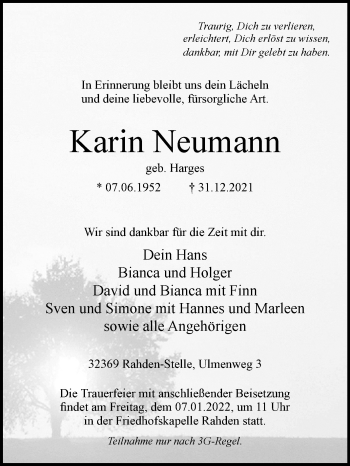 Traueranzeige von Karin Neumann von Westfalen-Blatt