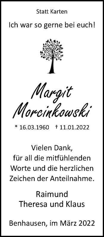 Traueranzeige von Margit Morcinkowski von Westfalen-Blatt