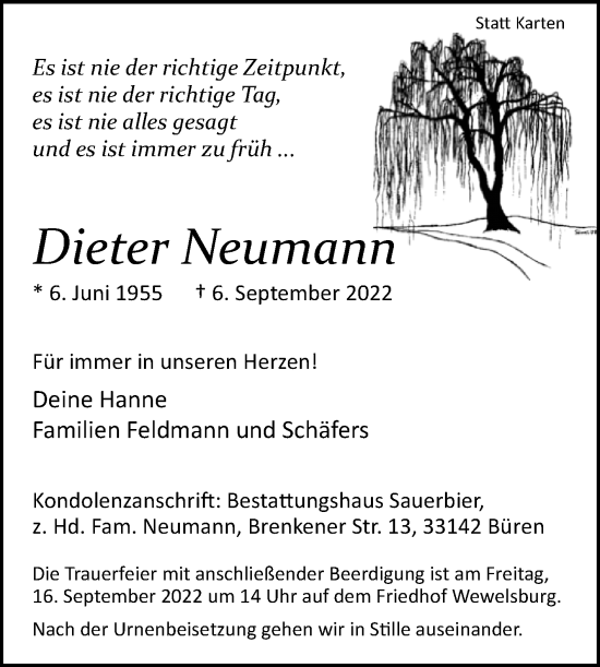 Traueranzeige von Dieter Neumann von Westfalen-Blatt