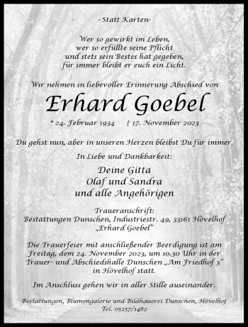 Traueranzeige von Erhard Goebel von Westfalen Blatt