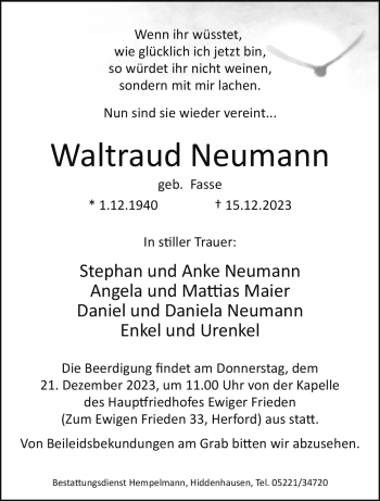 Traueranzeige von Waltraud Neumann von Westfalen Blatt