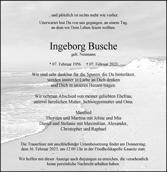 Traueranzeige von Ingeborg Busche von Westfalen-Blatt