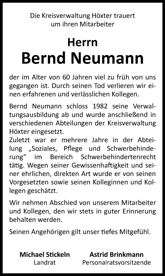 Traueranzeige von Bernd Neumann von Westfalen-Blatt
