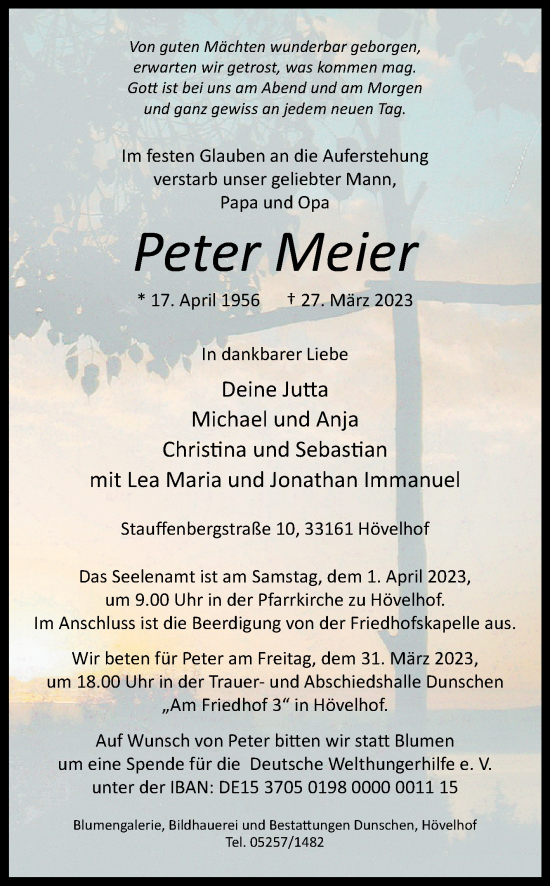 Traueranzeige von Peter Meier von Westfalen-Blatt