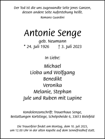 Traueranzeige von Antonie Senge von Westfalen Blatt