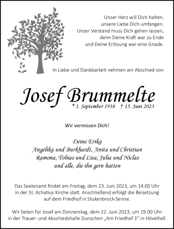 Traueranzeige von Josef Brummelte von Westfalen-Blatt