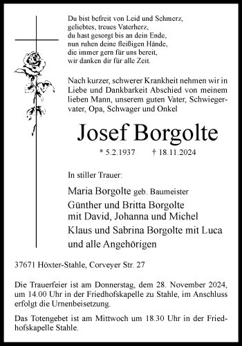 Traueranzeige von Josef Borgolte von Westfalen Blatt