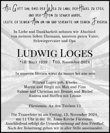 Traueranzeige von Ludwig Loges von Westfalen Blatt