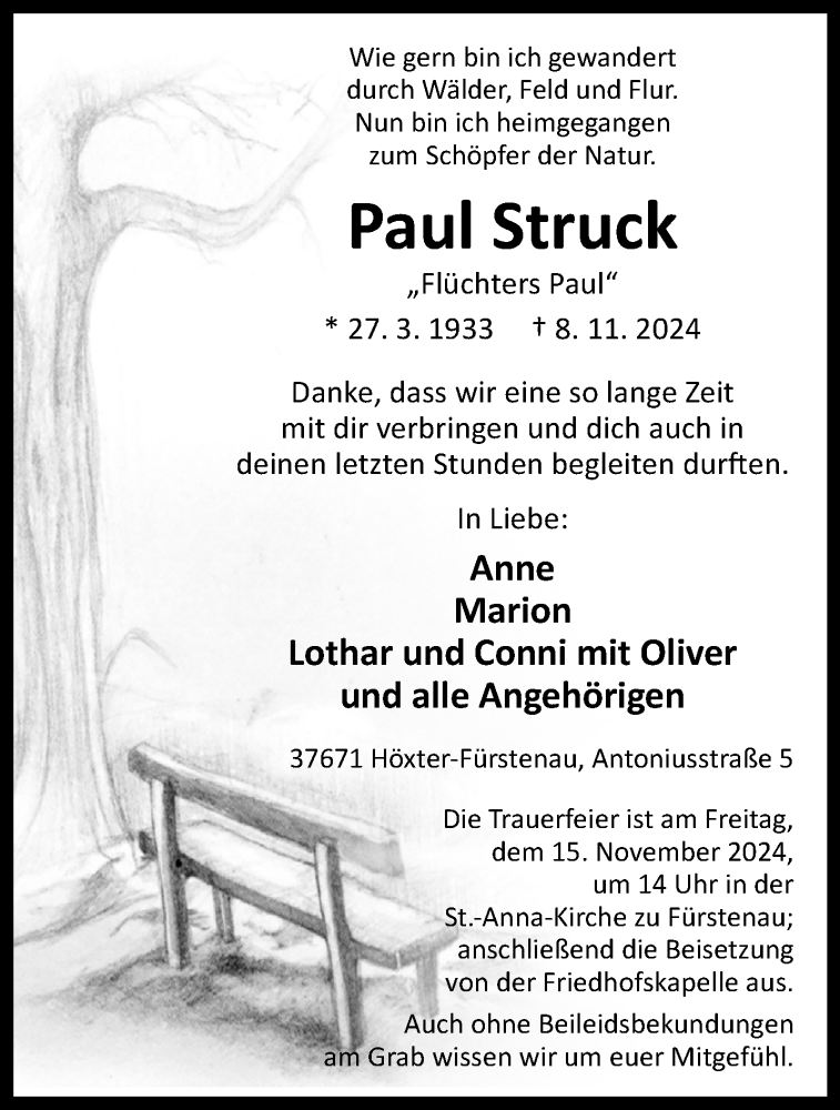  Traueranzeige für Paul Struck vom 12.11.2024 aus Westfalen Blatt