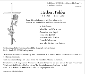 Traueranzeige von Herbert Pohler von Westfalen Blatt