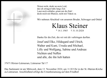 Traueranzeige von Klaus Steiner von Westfalen Blatt