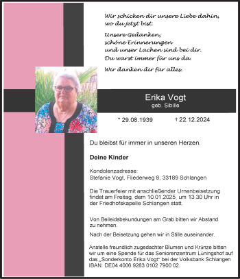 Traueranzeige von Erika Vogt von Westfalen Blatt