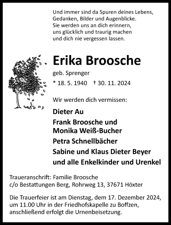 Traueranzeige von Erika Broosche von Westfalen Blatt