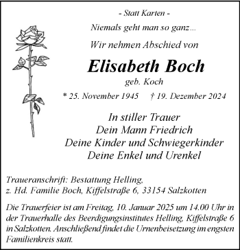 Traueranzeige von Elisabeth Boch von Westfalen Blatt
