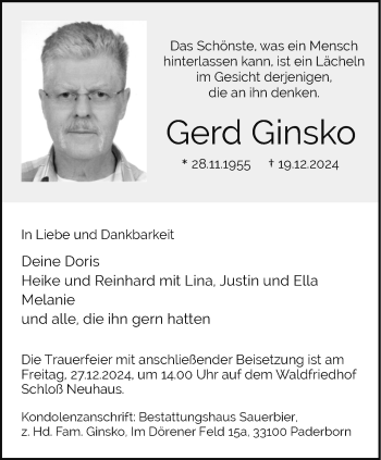 Traueranzeige von Gerd Ginsko von Westfalen Blatt