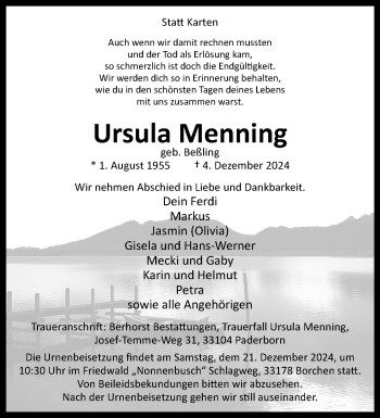 Traueranzeige von Ursula Menning von Westfalen Blatt