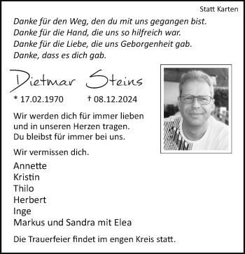 Traueranzeige von Dietmar Steins von Westfalen Blatt