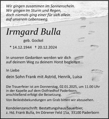 Traueranzeige von Irmgard Bulla von Westfalen Blatt