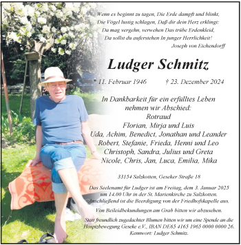 Traueranzeige von Ludger Schmitz von Westfalen Blatt