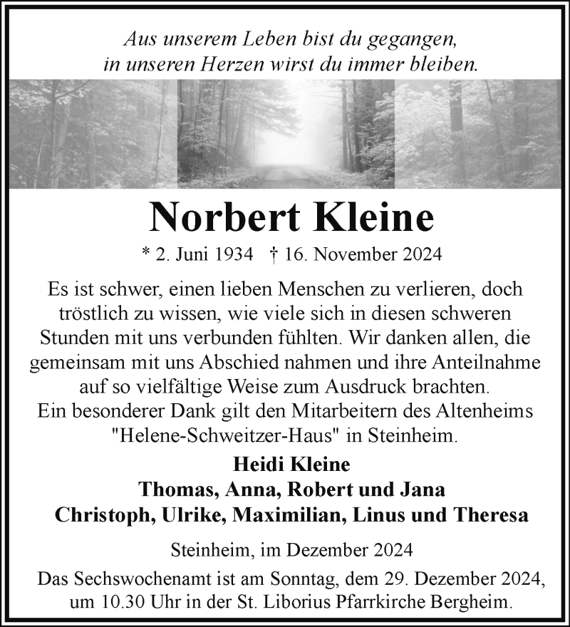  Traueranzeige für Norbert Kleine vom 21.12.2024 aus Westfalen Blatt