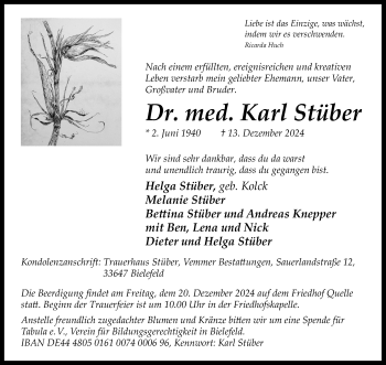 Traueranzeige von Dr. med. Karl Stüber von Westfalen Blatt