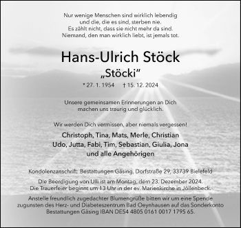 Traueranzeige von Hans-Ulrich Hans-Ulrich Stöck von Westfalen Blatt