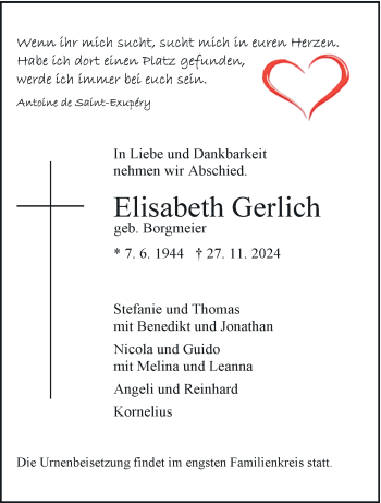 Traueranzeige von Elisabeth Gerlich von Westfalen Blatt
