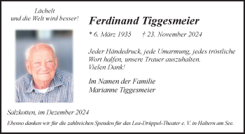 Traueranzeige von Ferdinand Tiggesmeier von Westfalen Blatt