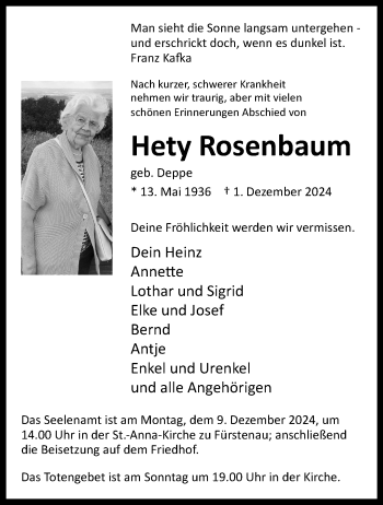 Traueranzeige von Hety Rosenbaum von Westfalen Blatt