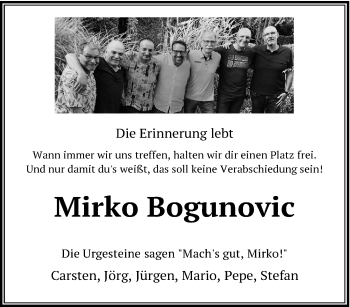 Traueranzeige von Mirko Bogunovic von Westfalen Blatt
